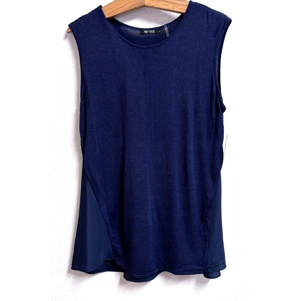 NWT NIC+ZOE Silk/Rayon Mixed Media Knit Tank XL Dark Indigo Minimalist Capsule